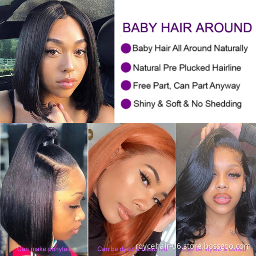 Top Grade Bone Straight Hair J Shape Lace Front Wig, Indian Virgin Human Hair Glueless Swiss Lace Bob Wig For Women